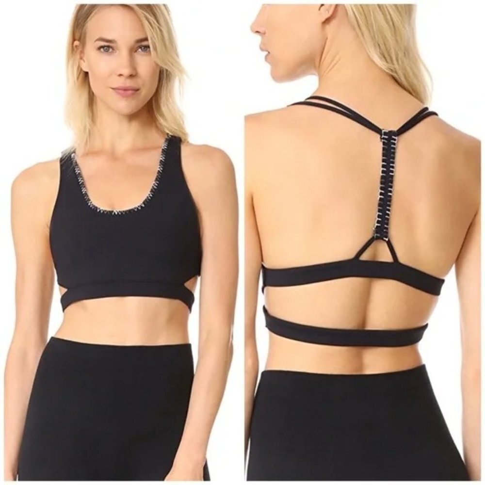 🖤 FREE PEOPLE Black Stitch in Time Strappy Back Sports Bra